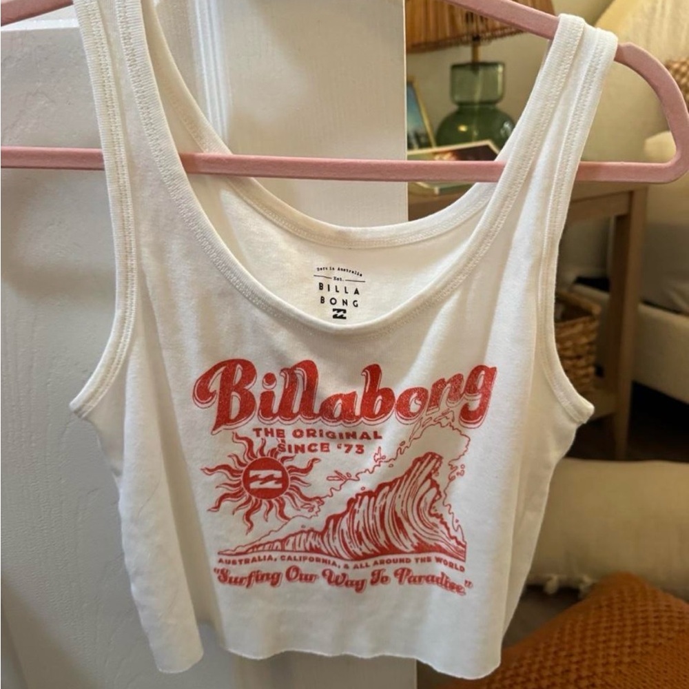 Billabong White Crop Tank with Red Surf Graphic